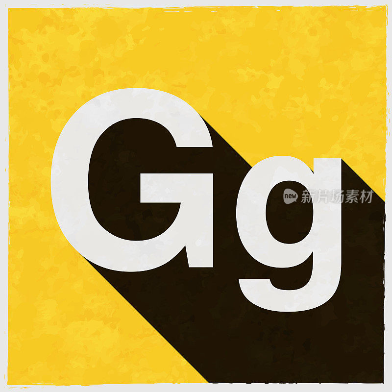 字母G -大写和小写。图标与长阴影的纹理黄色背景
